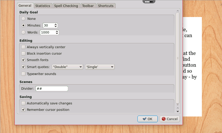 focuswriter settings themes